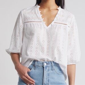Eyelet Puff Sleeve Cotton Top by Caslon XL